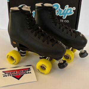 Fame Sure-Grip Roller Skates. Black/Yellow Aerobic Wheels. Women's 8 /Men's 7